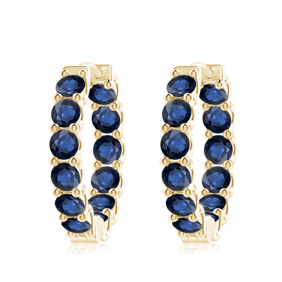 4mm AA Prong-Set Bue Sapphire Inside Out Hoop Earrings in Yellow Gold 