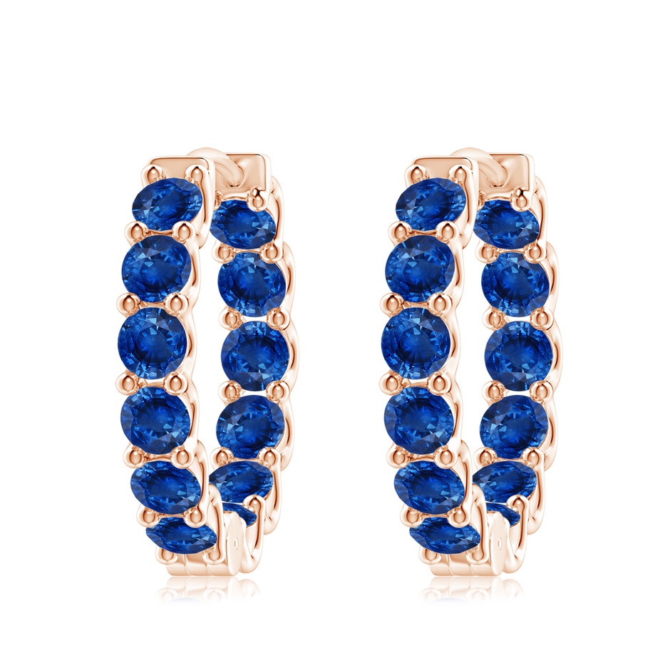 4mm AAA Prong-Set Bue Sapphire Inside Out Hoop Earrings in Rose Gold 