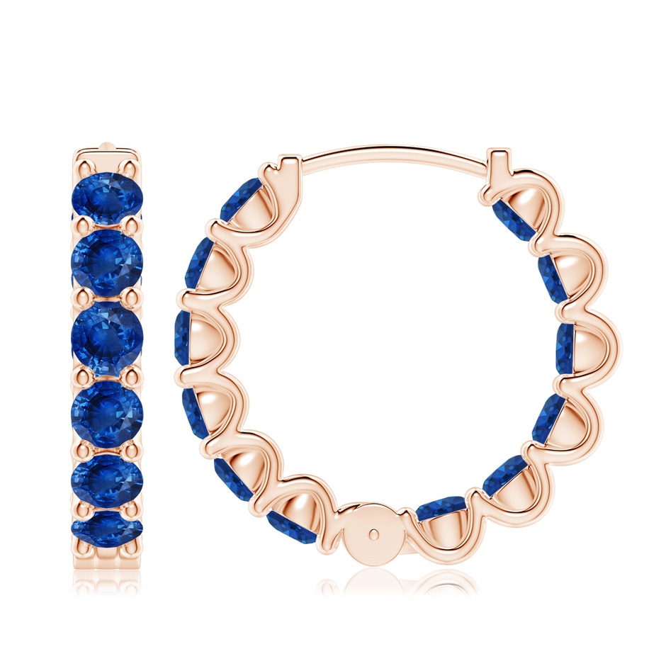 4mm AAA Prong-Set Bue Sapphire Inside Out Hoop Earrings in Rose Gold side 199
