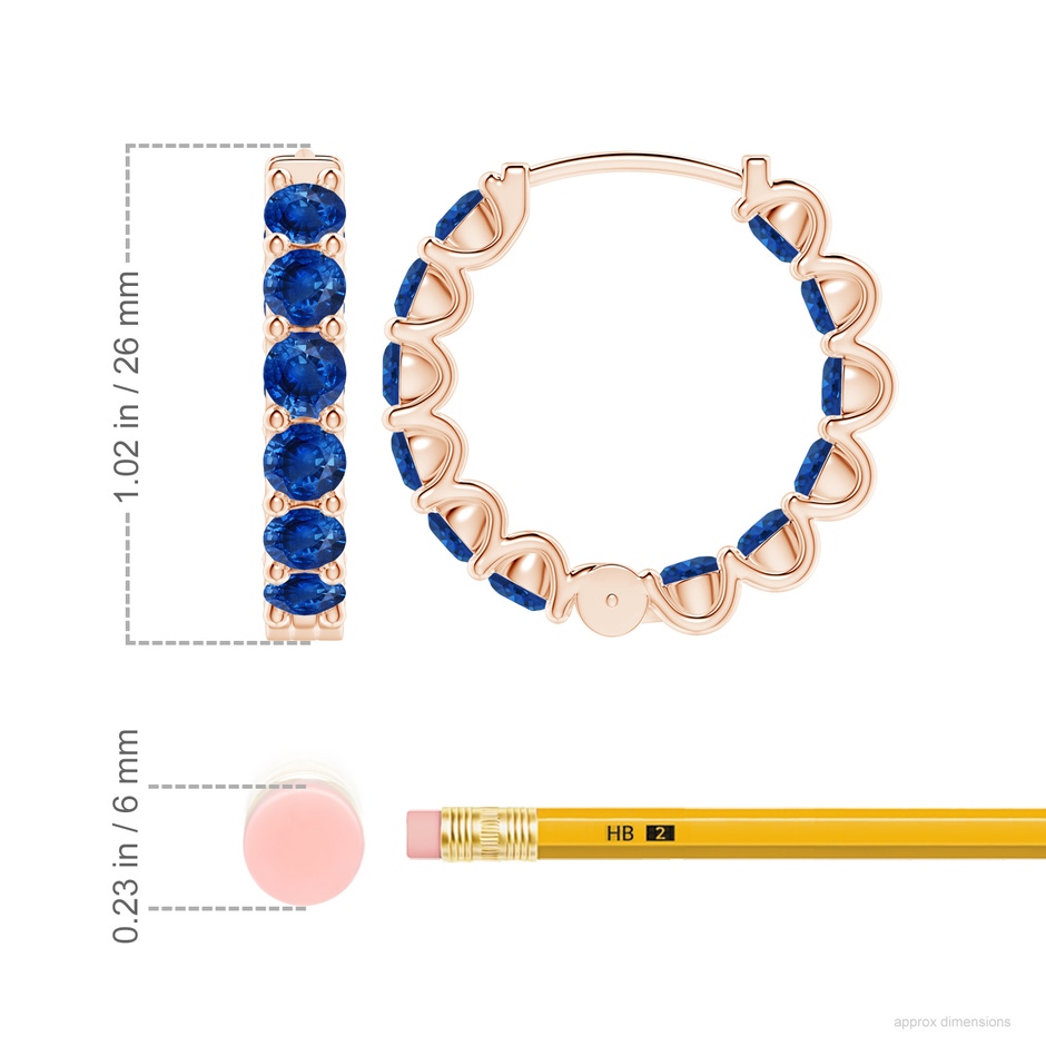 4mm AAA Prong-Set Bue Sapphire Inside Out Hoop Earrings in Rose Gold ruler