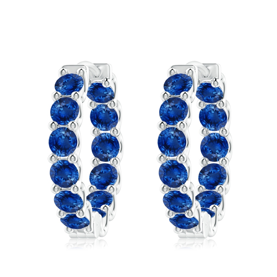 4mm AAA Prong-Set Bue Sapphire Inside Out Hoop Earrings in White Gold 