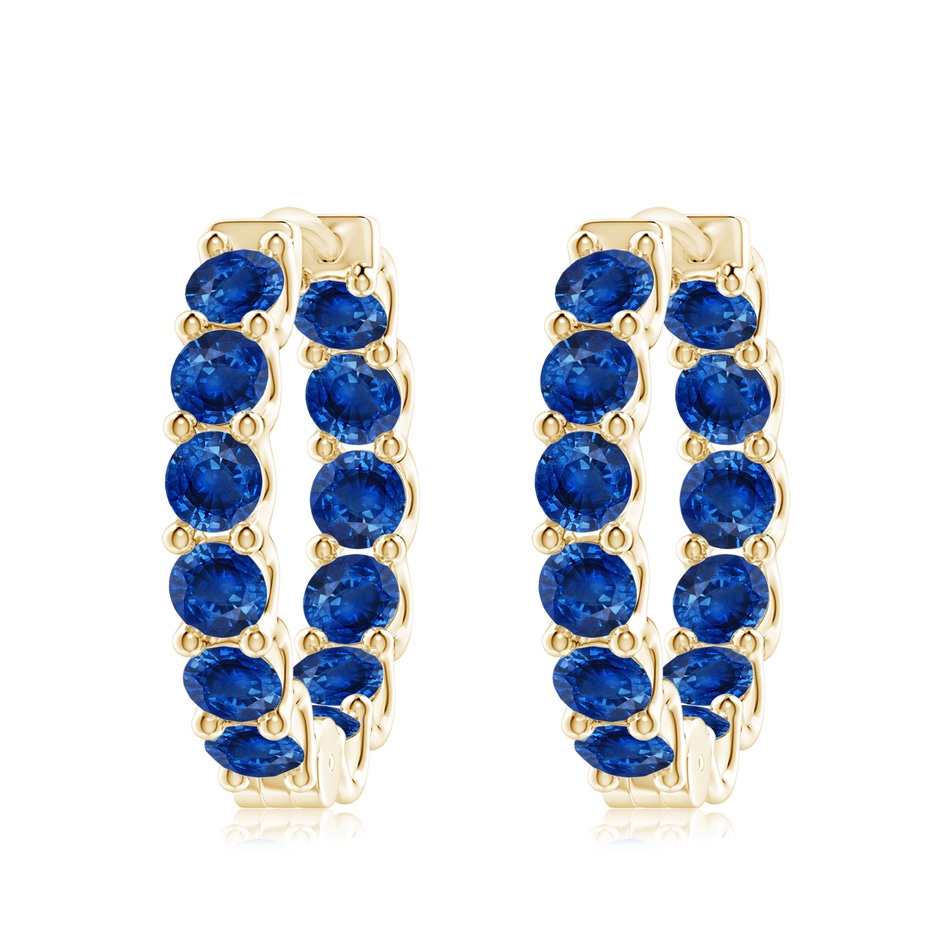 4mm AAA Prong-Set Bue Sapphire Inside Out Hoop Earrings in Yellow Gold 