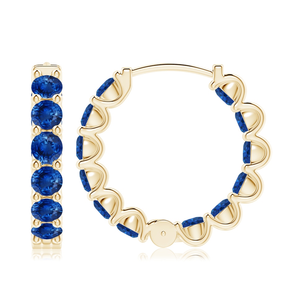 4mm AAA Prong-Set Bue Sapphire Inside Out Hoop Earrings in Yellow Gold side 199