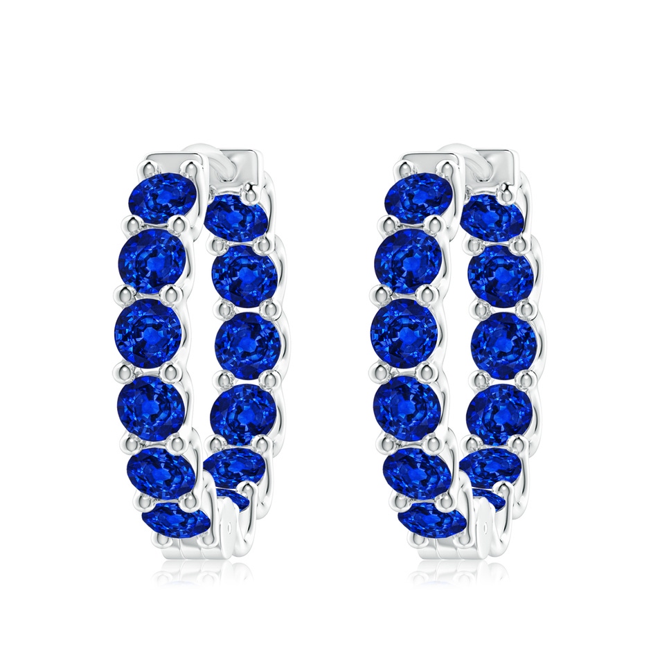 4mm AAAA Prong-Set Bue Sapphire Inside Out Hoop Earrings in P950 Platinum 