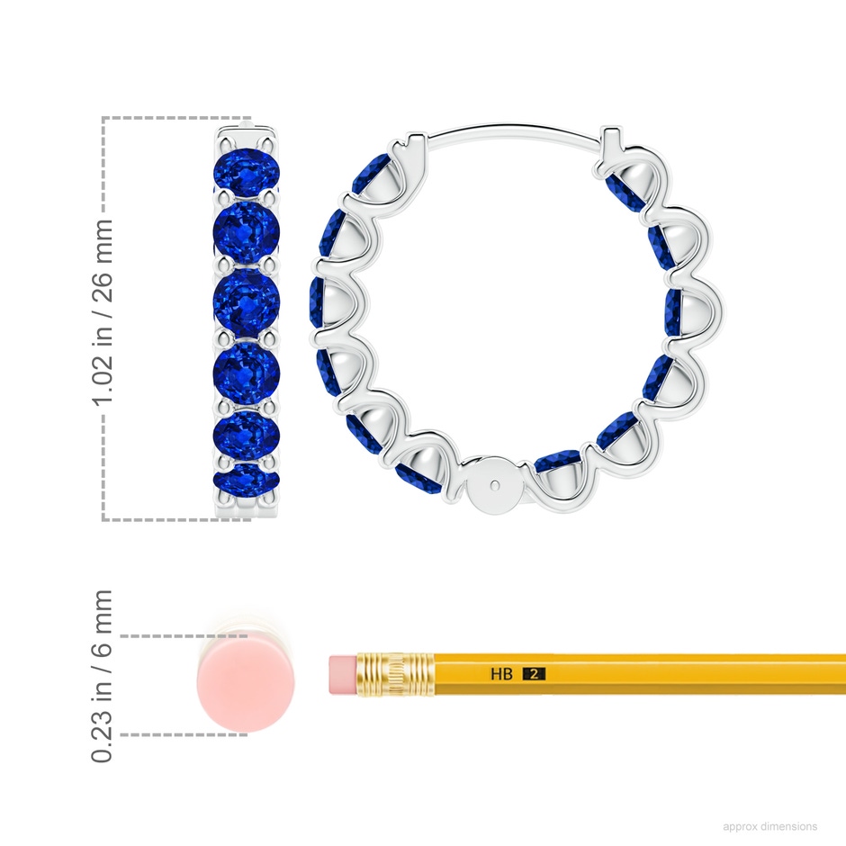 4mm AAAA Prong-Set Bue Sapphire Inside Out Hoop Earrings in P950 Platinum ruler