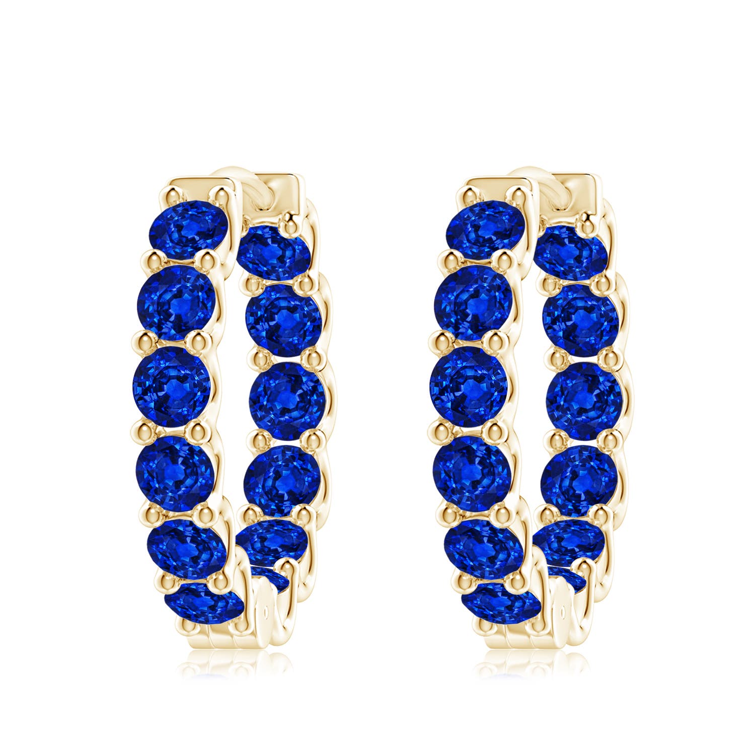 4mm AAAA Prong-Set Bue Sapphire Inside Out Hoop Earrings in Yellow Gold