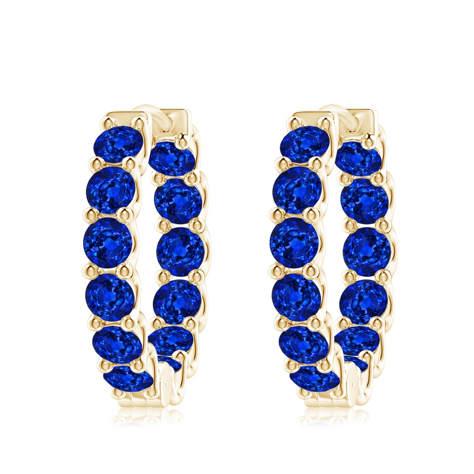 4mm AAAA Prong-Set Bue Sapphire Inside Out Hoop Earrings in Yellow Gold 