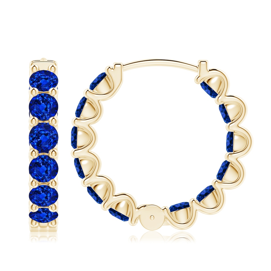4mm AAAA Prong-Set Bue Sapphire Inside Out Hoop Earrings in Yellow Gold side 199