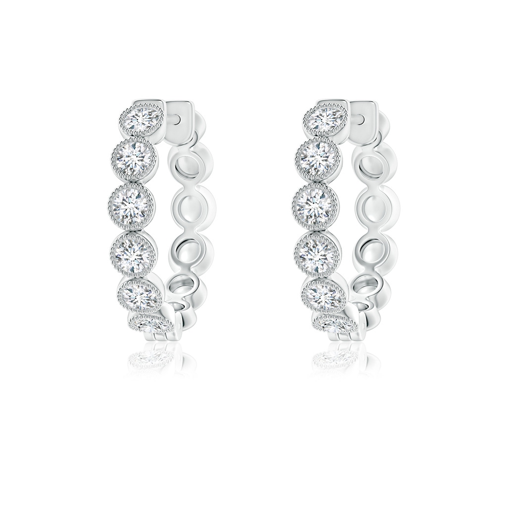 2.15mm GVS2 Bezel-Set Diamond Hoop Earrings with Milgrain in 10K White Gold