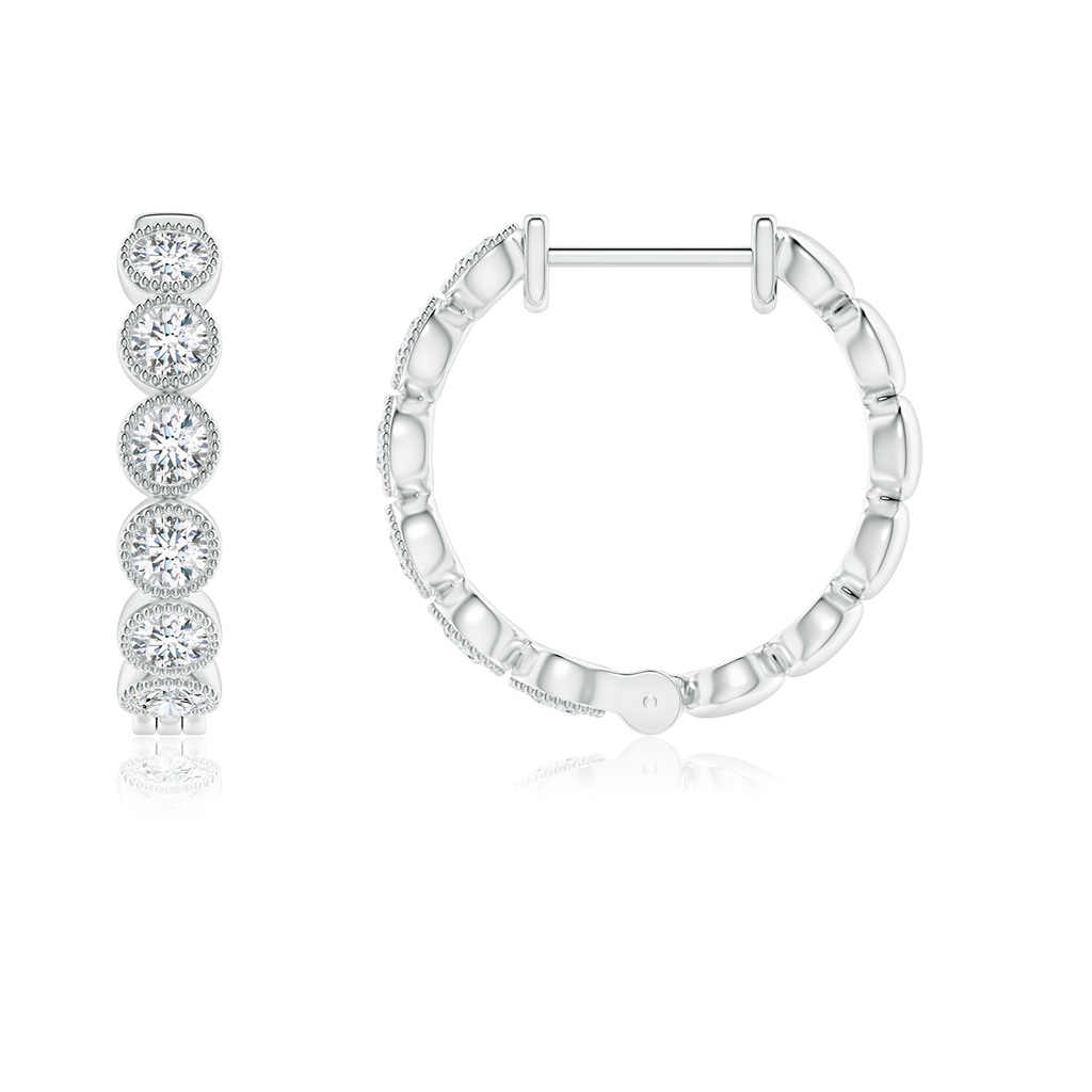 2.15mm GVS2 Bezel-Set Diamond Hoop Earrings with Milgrain in 10K White Gold Side-1