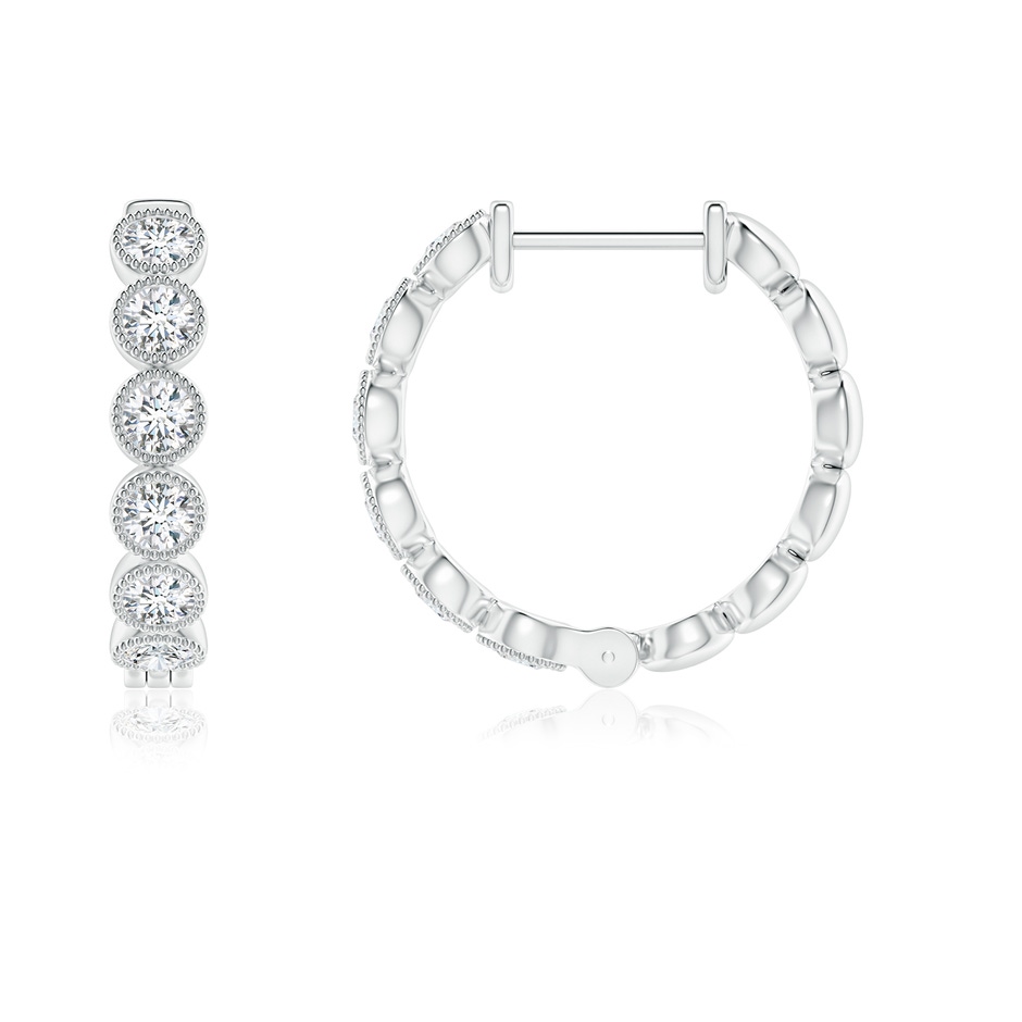 2.15mm GVS2 Bezel-Set Diamond Hoop Earrings with Milgrain in 10K White Gold side-1