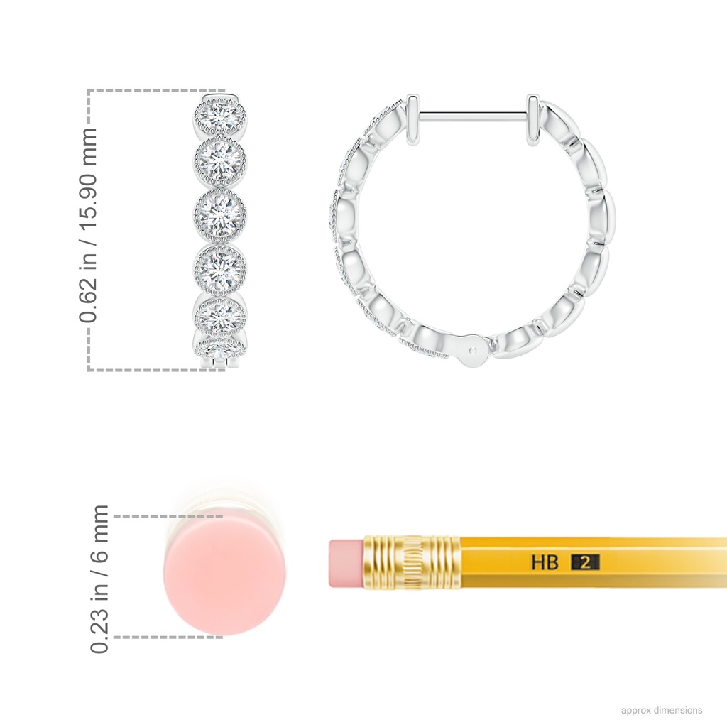 2.15mm GVS2 Bezel-Set Diamond Hoop Earrings with Milgrain in 10K White Gold Ruler