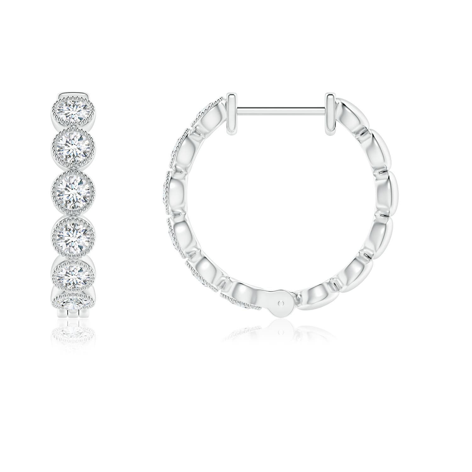 2.15mm GVS2 Bezel-Set Diamond Hoop Earrings with Milgrain in P950 Platinum