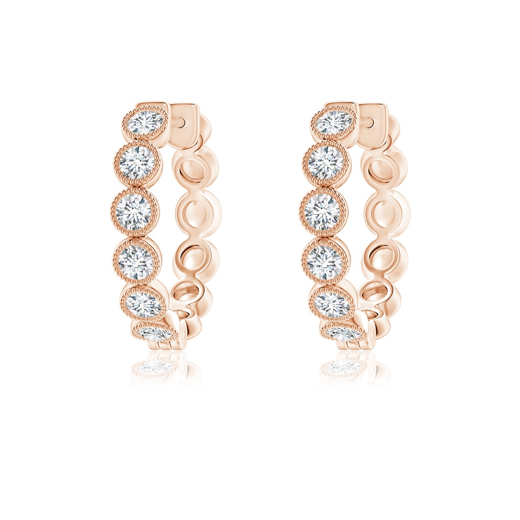 2.15mm GVS2 Bezel-Set Diamond Hoop Earrings with Milgrain in Rose Gold