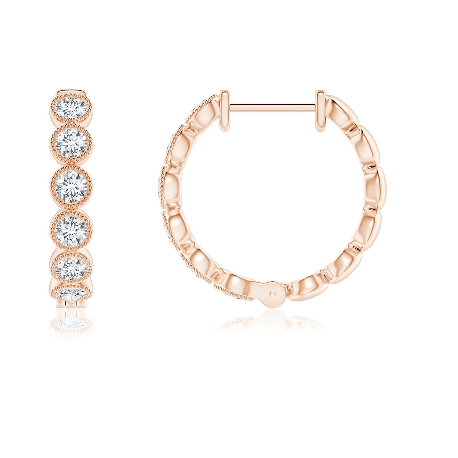 2.15mm GVS2 Bezel-Set Diamond Hoop Earrings with Milgrain in Rose Gold side 1