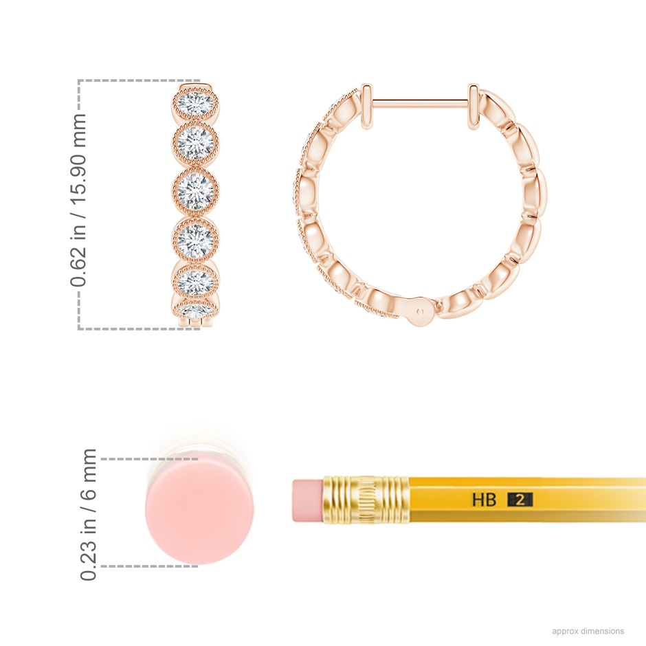 2.15mm GVS2 Bezel-Set Diamond Hoop Earrings with Milgrain in Rose Gold ruler