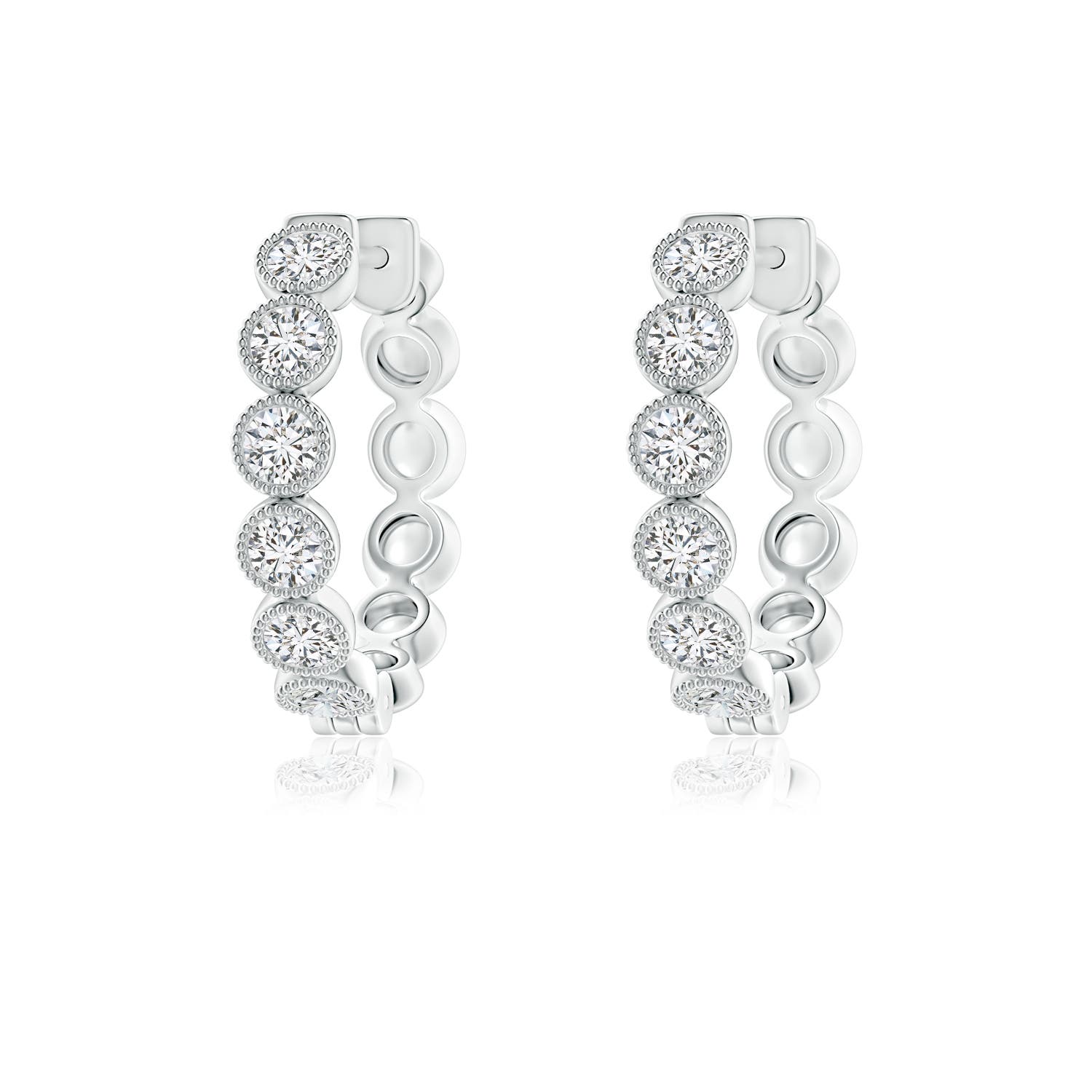 2.15mm HSI2 Bezel-Set Diamond Hoop Earrings with Milgrain in P950 Platinum