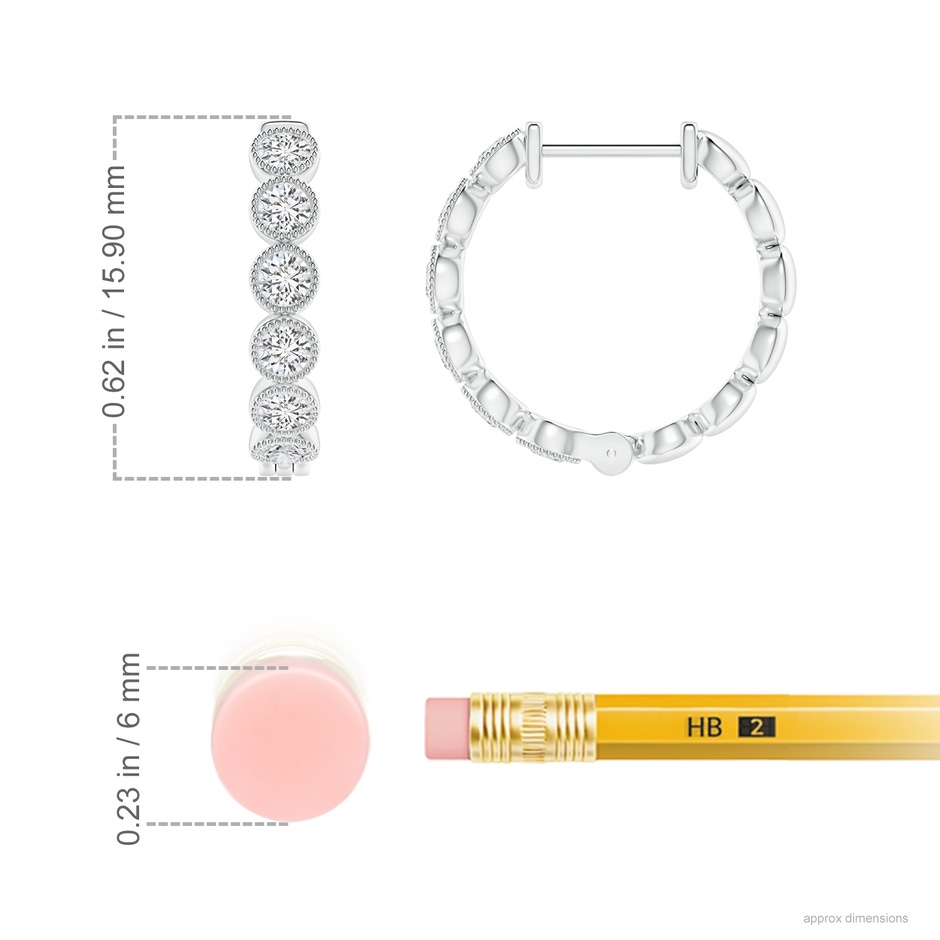 2.15mm HSI2 Bezel-Set Diamond Hoop Earrings with Milgrain in P950 Platinum ruler