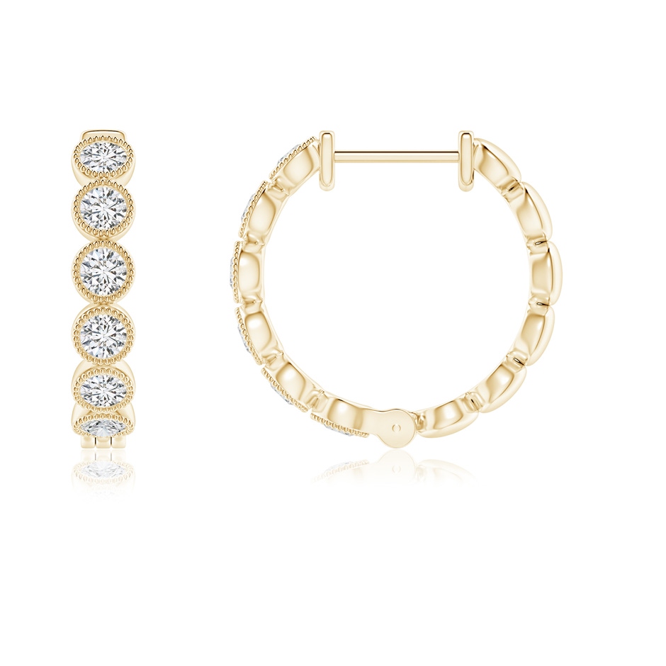 2.15mm HSI2 Bezel-Set Diamond Hoop Earrings with Milgrain in Yellow Gold side 1