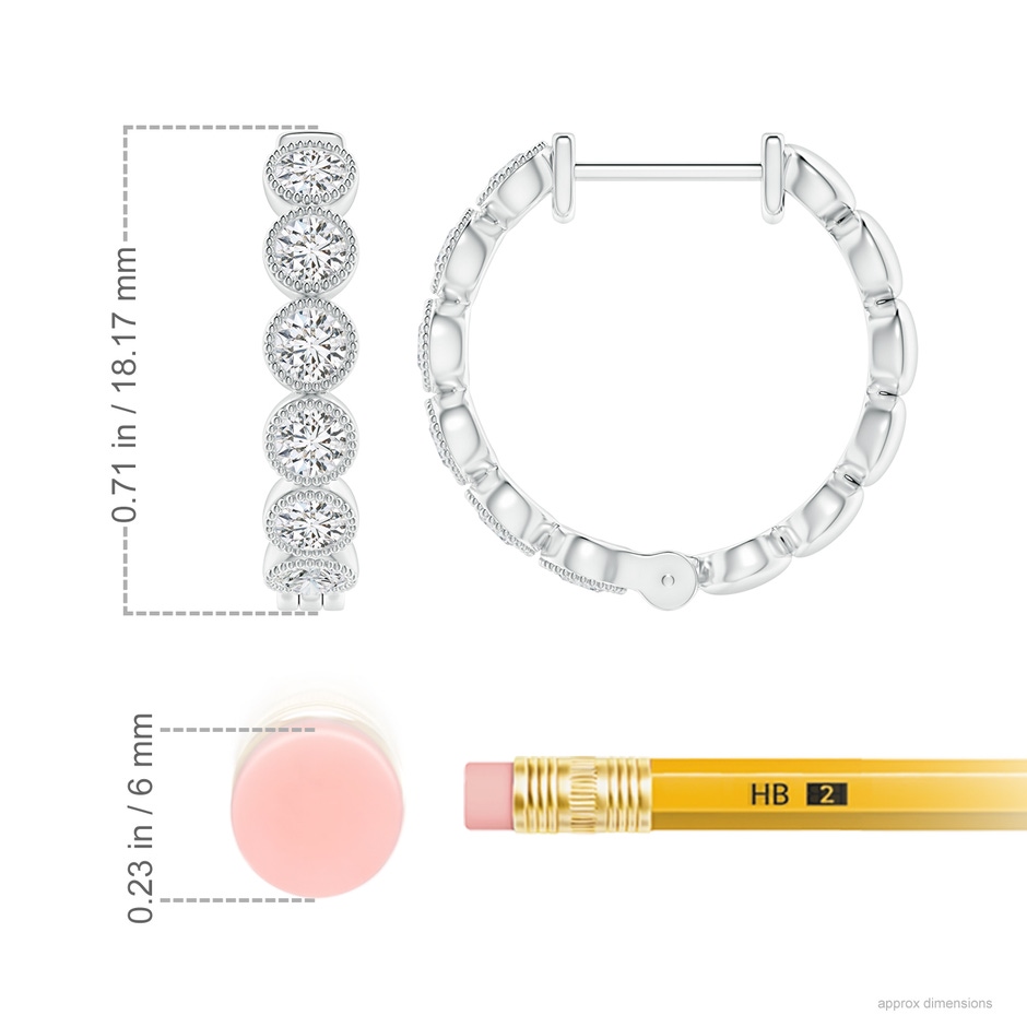 2.75mm HSI2 Bezel-Set Diamond Hoop Earrings with Milgrain in P950 Platinum ruler