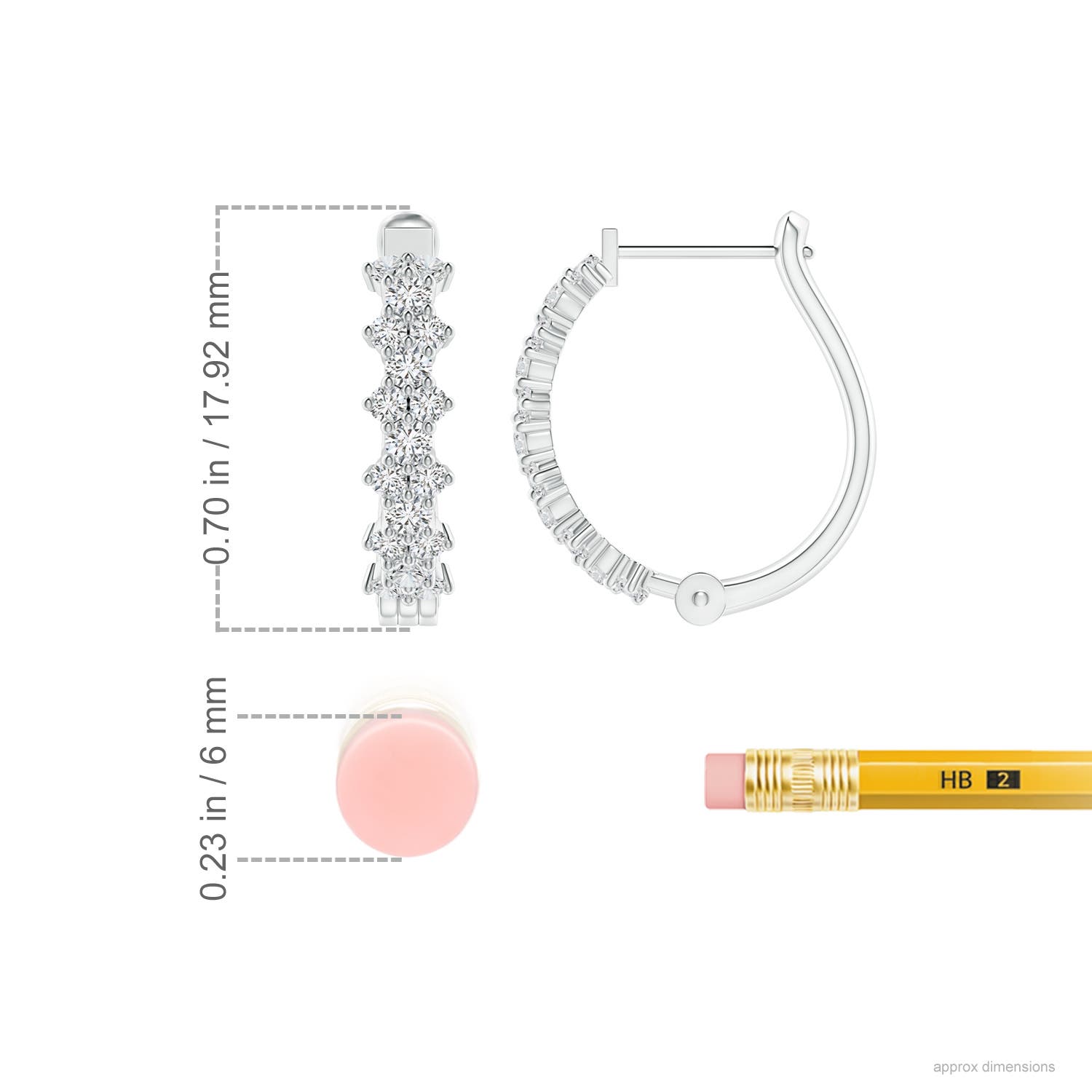 2mm HSI2 Diamond Garland Hoop Earrings in White Gold - ruler