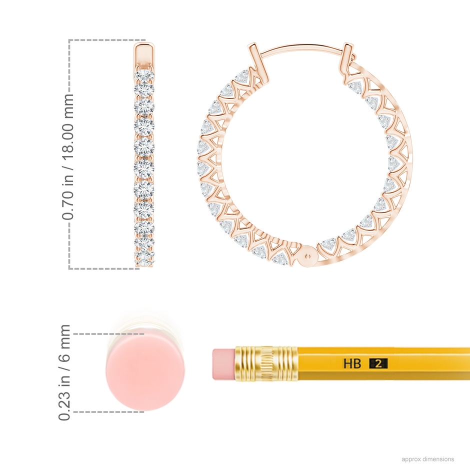 1.65mm GVS2 Diamond Inside Out Eternity Hoop Earrings in Rose Gold ruler