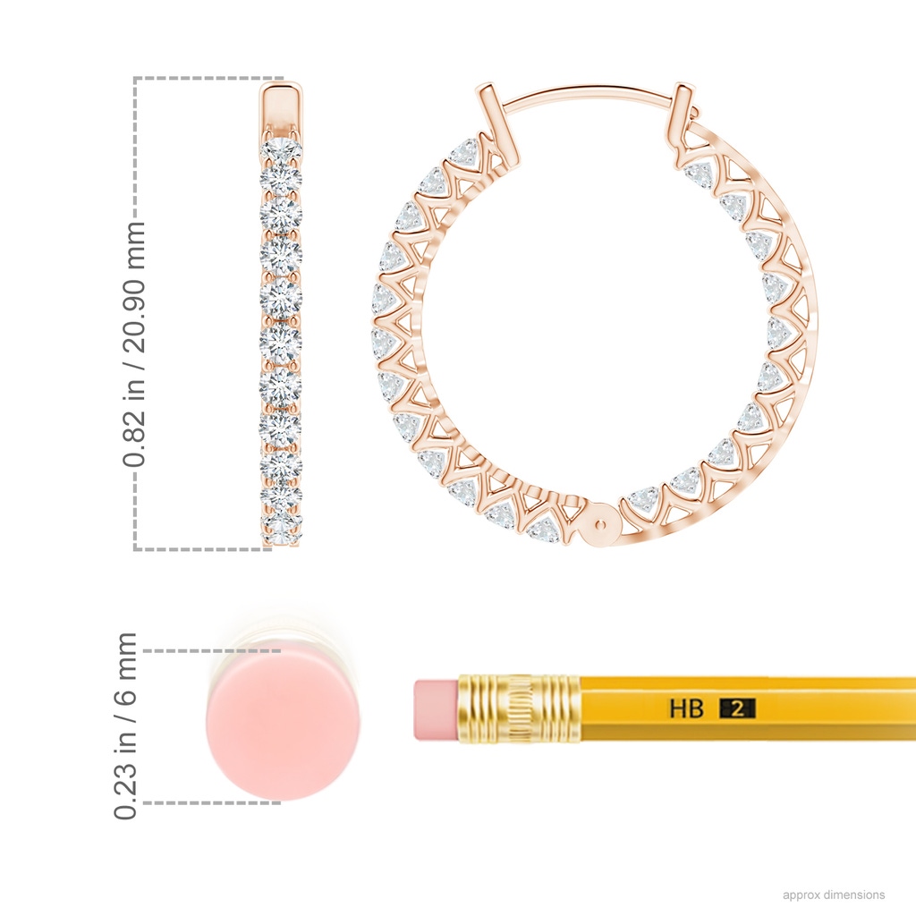 1.75mm GVS2 Diamond Inside Out Eternity Hoop Earrings in Rose Gold Ruler