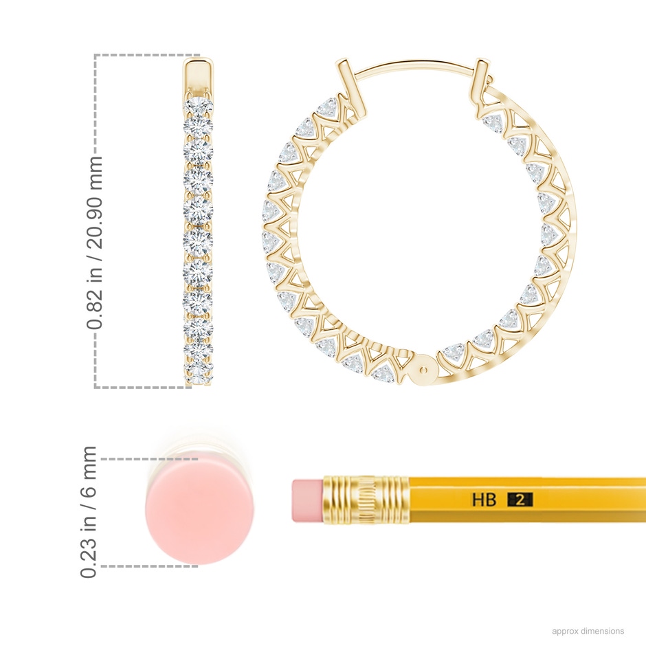 1.75mm GVS2 Diamond Inside Out Eternity Hoop Earrings in Yellow Gold ruler