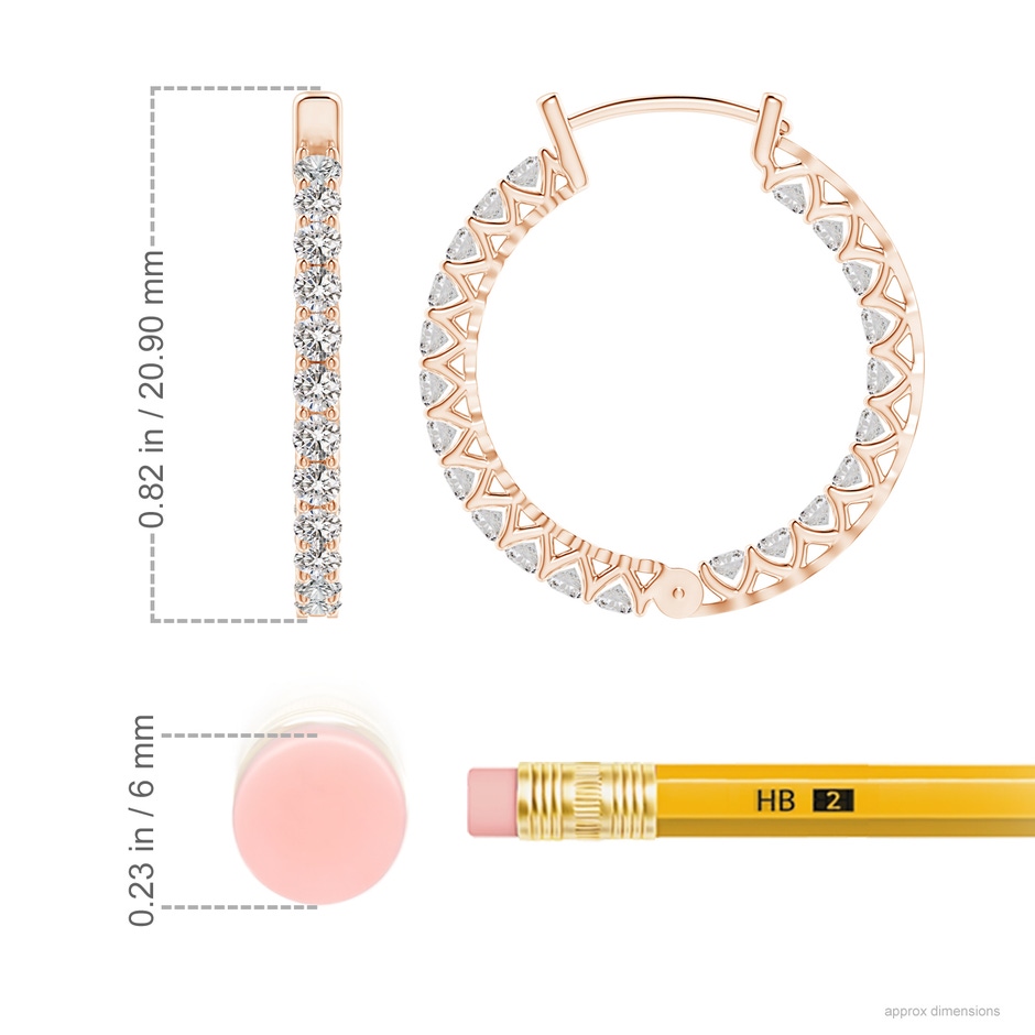 1.75mm IJI1I2 Diamond Inside Out Eternity Hoop Earrings in Rose Gold ruler