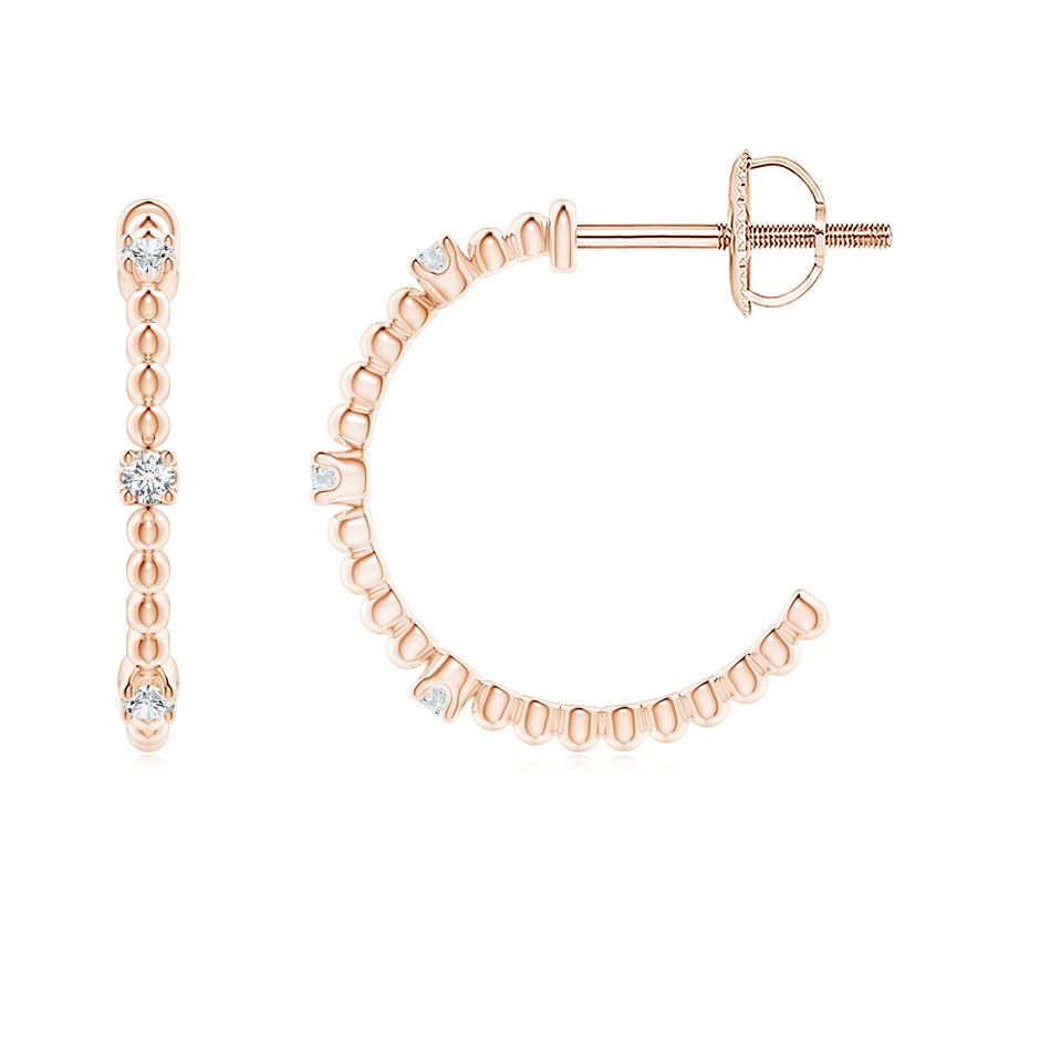 1.5mm GVS2 Diamond Beaded Half Hoop Earrings in Rose Gold side 1