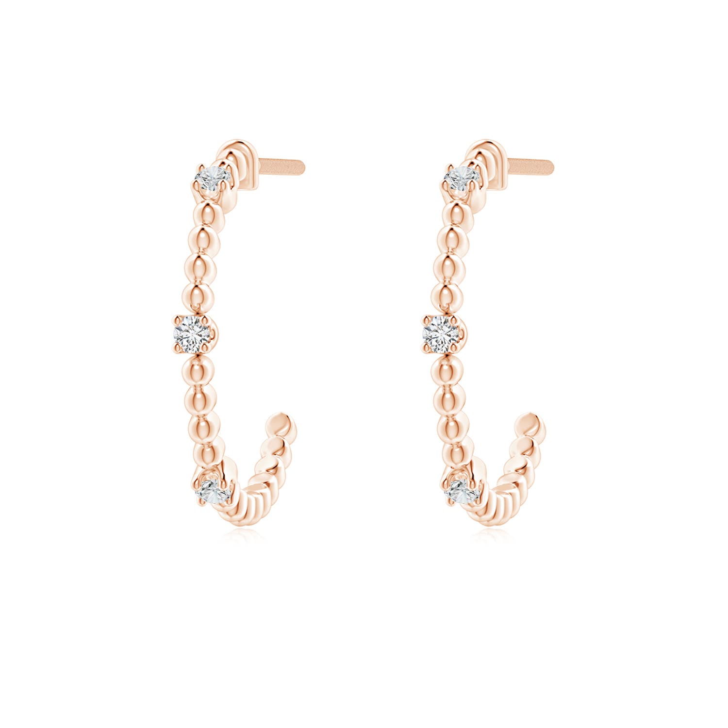 1.5mm HSI2 Diamond Beaded Half Hoop Earrings in Rose Gold