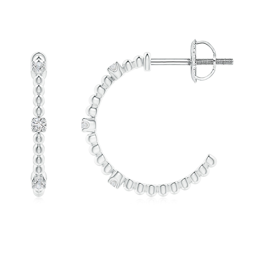 1.5mm HSI2 Diamond Beaded Half Hoop Earrings in White Gold side 1