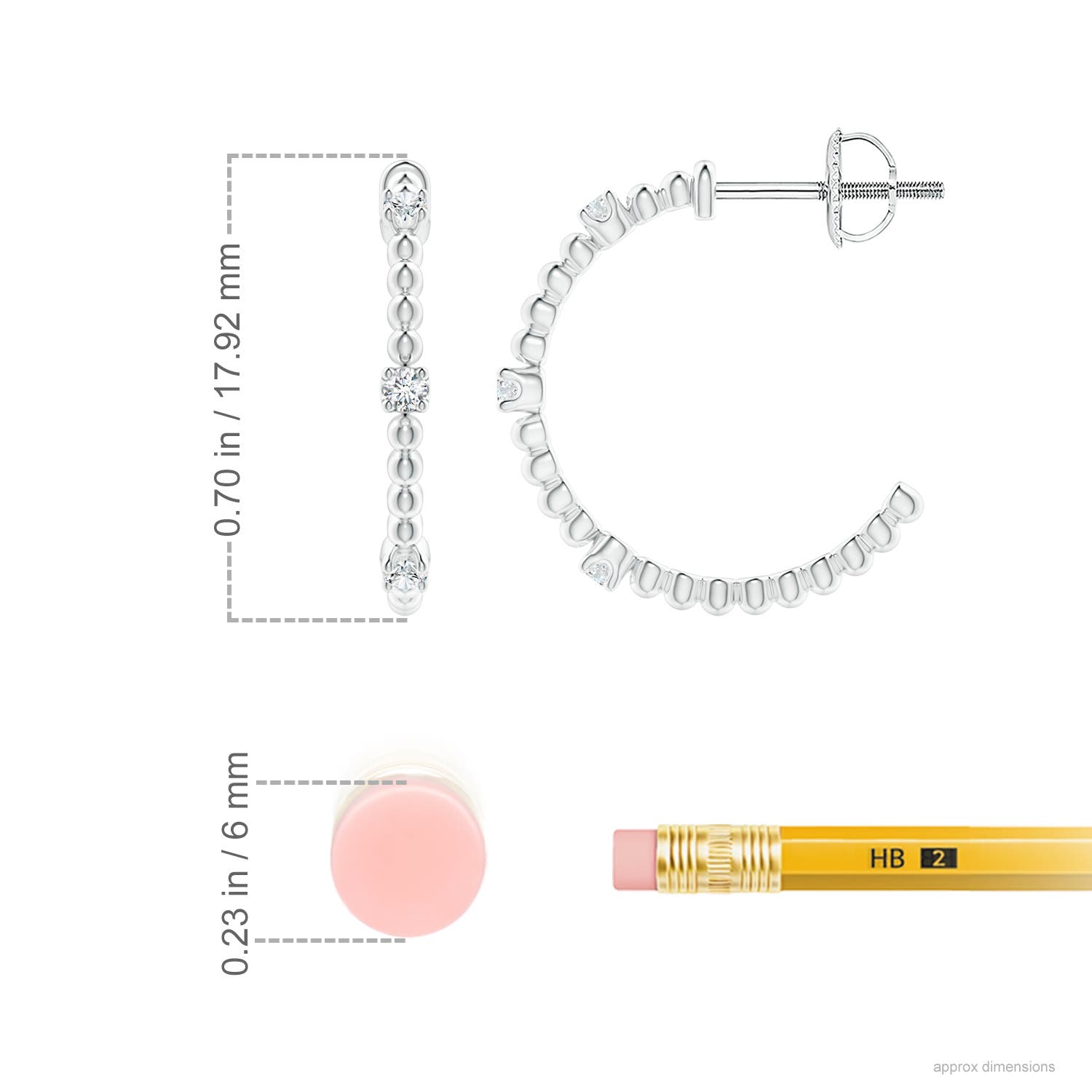 1.7mm GVS2 Diamond Beaded Half Hoop Earrings in P950 Platinum - ruler