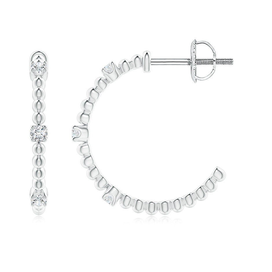 1.7mm GVS2 Diamond Beaded Half Hoop Earrings in White Gold side 1
