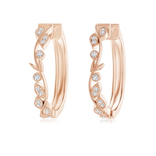 1.4mm GVS2 Nature Inspired Diamond Leaf Hoop Earrings with Milgrain in Rose Gold