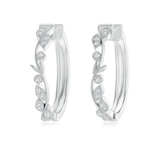 1.4mm GVS2 Nature Inspired Diamond Leaf Hoop Earrings with Milgrain in White Gold