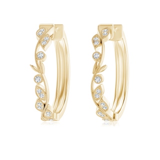 1.4mm GVS2 Nature Inspired Diamond Leaf Hoop Earrings with Milgrain in Yellow Gold