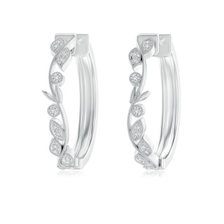 1.4mm HSI2 Nature Inspired Diamond Leaf Hoop Earrings with Milgrain in White Gold