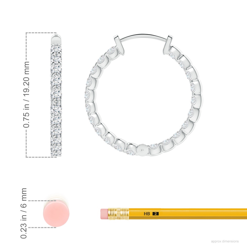1.75mm GVS2 Prong-Set Diamond Inside Out Hoop Earrings in P950 Platinum ruler
