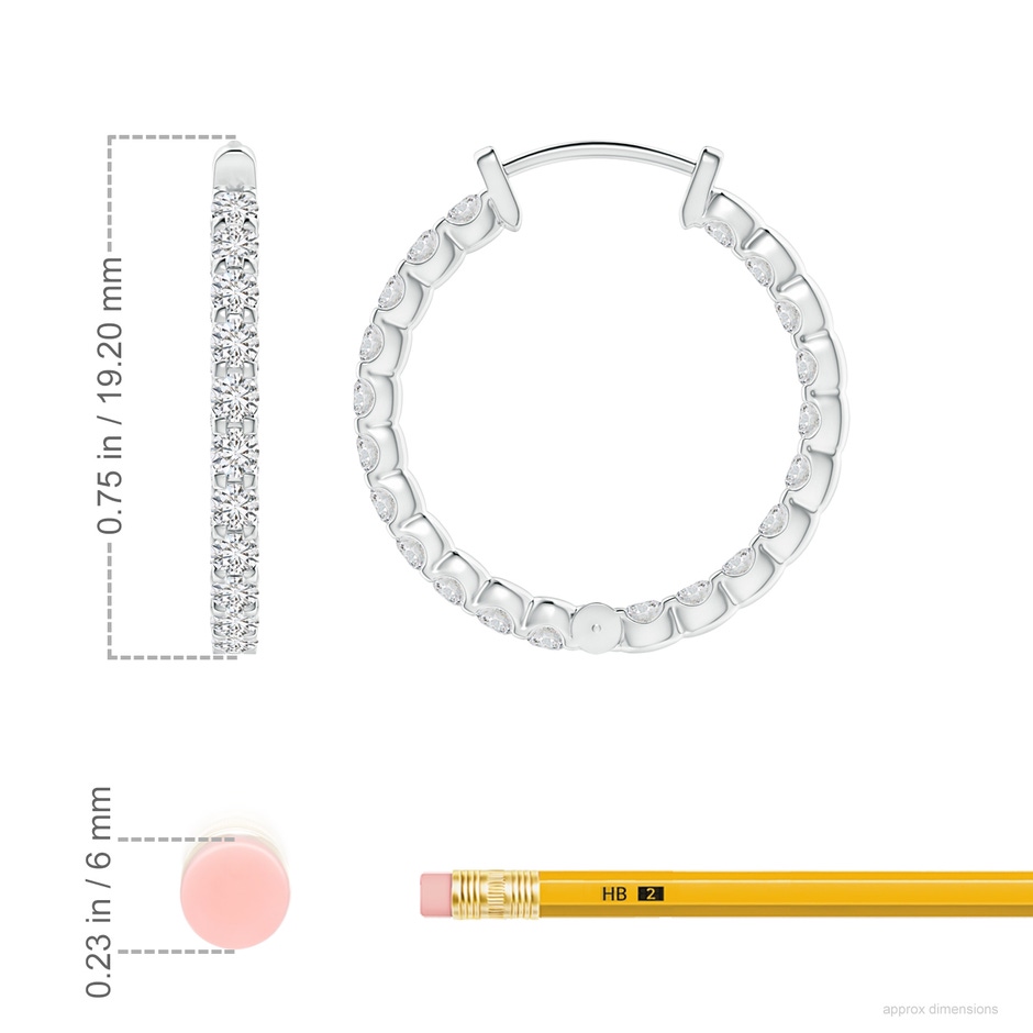 1.75mm HSI2 Prong-Set Diamond Inside Out Hoop Earrings in P950 Platinum ruler