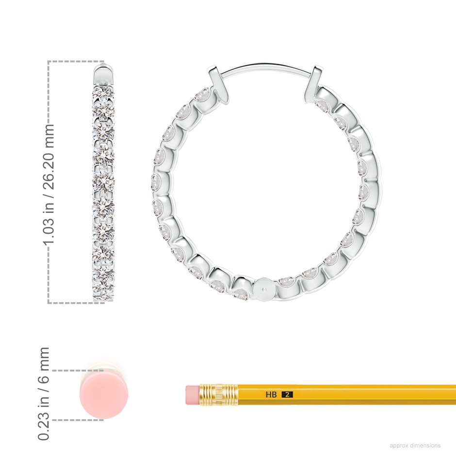 2.3mm IJI1I2 Prong-Set Diamond Inside Out Hoop Earrings in White Gold ruler