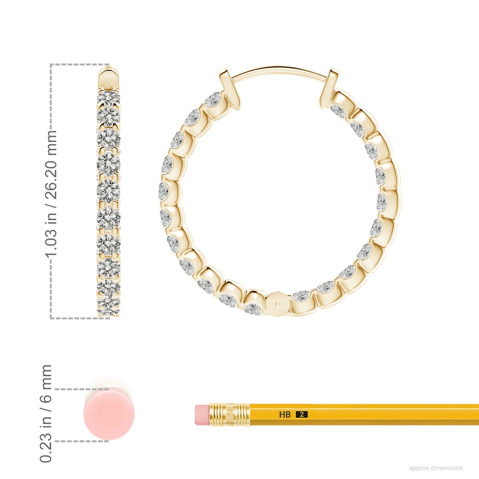 2.3mm KI3 Prong-Set Diamond Inside Out Hoop Earrings in Yellow Gold ruler