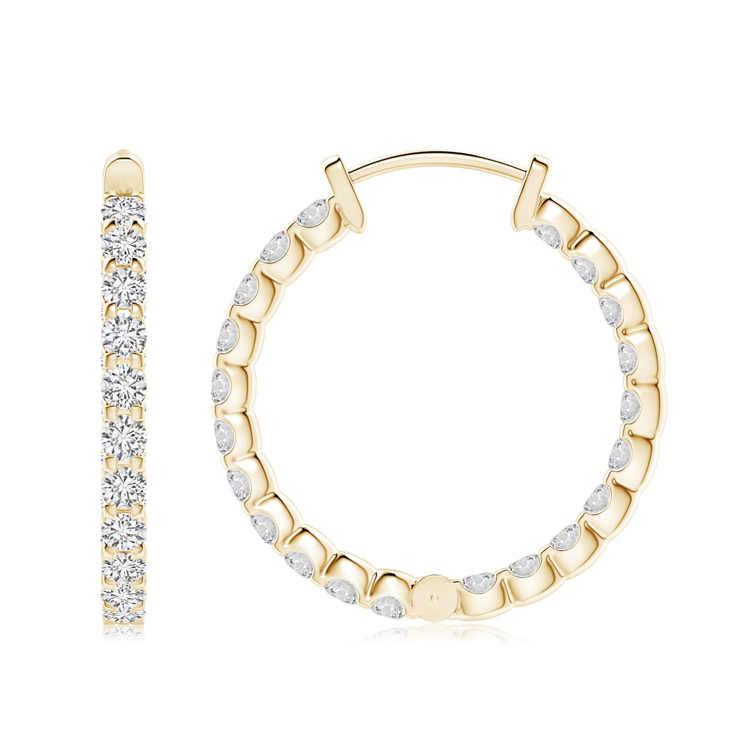 2.5mm HSI2 Prong-Set Diamond Inside Out Hoop Earrings in Yellow Gold