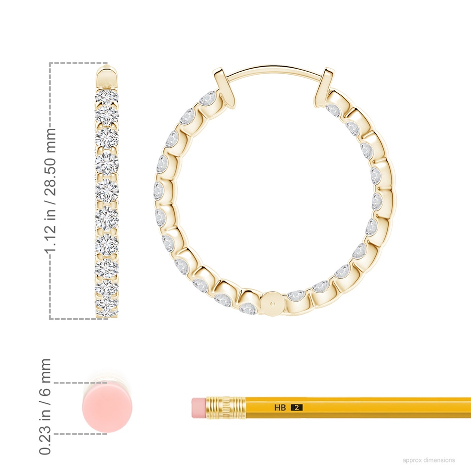 2.5mm HSI2 Prong-Set Diamond Inside Out Hoop Earrings in Yellow Gold ruler