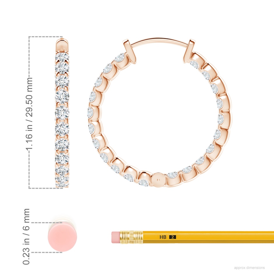 2.7mm GVS2 Prong-Set Diamond Inside Out Hoop Earrings in Rose Gold ruler