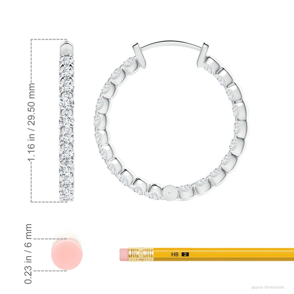 2.7mm GVS2 Prong-Set Diamond Inside Out Hoop Earrings in S999 Silver ruler
