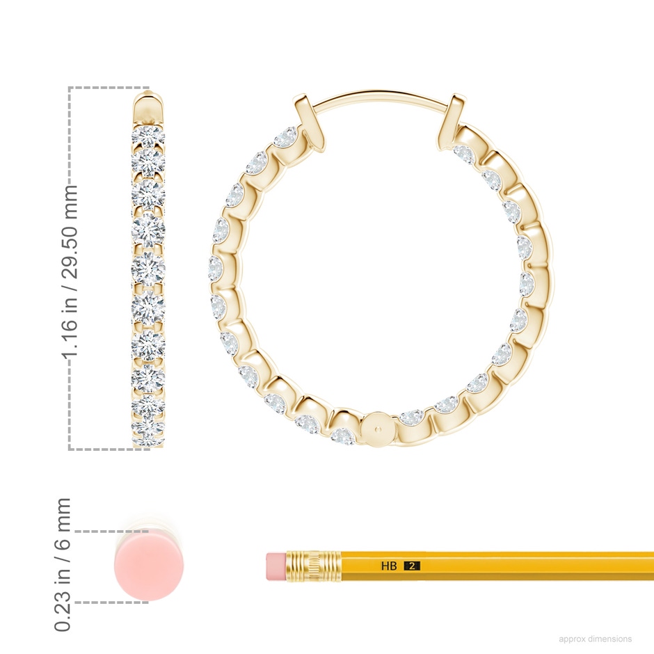 2.7mm GVS2 Prong-Set Diamond Inside Out Hoop Earrings in Yellow Gold ruler