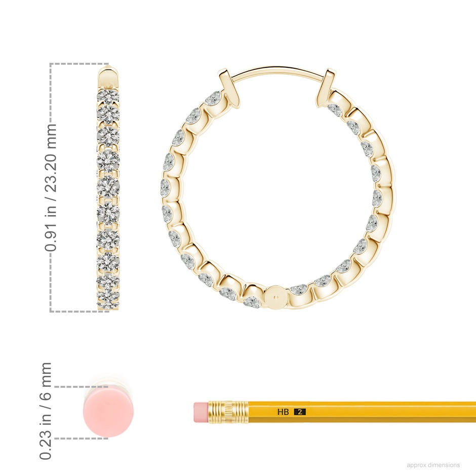 2mm KI3 Prong-Set Diamond Inside Out Hoop Earrings in Yellow Gold ruler