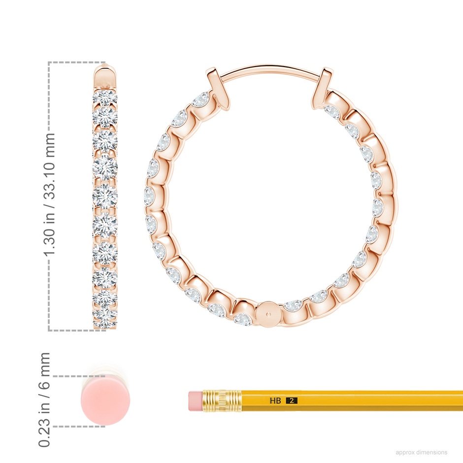 3mm GVS2 Prong-Set Diamond Inside Out Hoop Earrings in Rose Gold ruler
