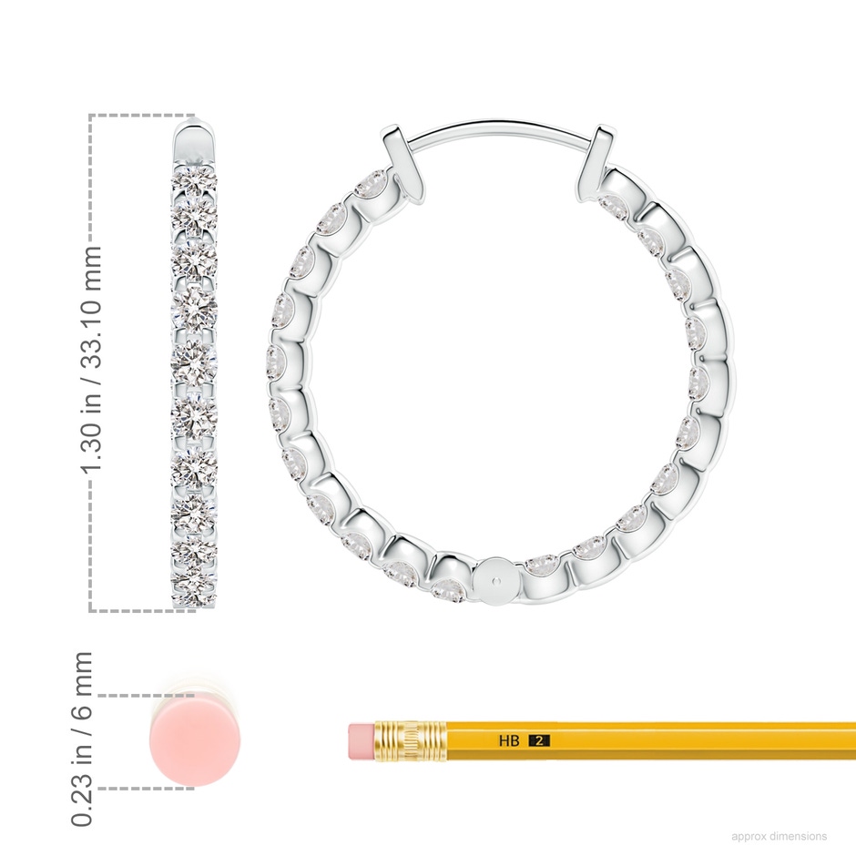3mm IJI1I2 Prong-Set Diamond Inside Out Hoop Earrings in P950 Platinum ruler